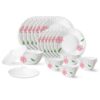 Larah by Borosil Red Mist Fluted Series Opalware Floral Dinner Set|28 Pieces for Family of 6|Microwave&Dishwasher Safe|Bone-Ash Free|Crockery Set for Dining&Gifting|Plates&Bowls|White