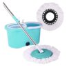 Zureni Bucket Quick Spin Mop with 2 Microfiber Wet Dry Mophead Floor Cleaning pocha Extendable Handle Removable Wringer 360° Floor Cleaner Mopping Set (Random Colour)