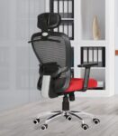 Da URBAN Signature High Back Revolving Mesh Office Executive Ergonomic Chair with 3 Years Warranty, Adjustable Armrest & Headrest and Tilt Lock, Long Day Comfort, (Red)