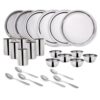 Wonderchef Venice Stainless Steel Dinner Set of 24pcs | Plates, Glasses, Bowls, Spoons | Classic Design and Gloss Finish | 100% Food-Grade Stainless Steel | Non-Corrosive, Unbreakable | Easy to Clean