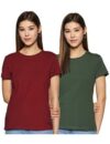 Amazon Brand – Symbol Women’s Regular Fit T-Shirt (Pack of 2) (2RN05_Wine&dk Green S)