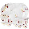 Larah by Borosil Fluted Series Red Lily Opalware Dinner Set | 33 Piece for Family of 6 | Microwave & Dishwasher Safe | Bone-Ash Free | Crockery Set for Dining & Gifting | Plates & Bowls | White