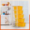 Bathla STOMO 5 XL Drawers Multi-purpose Modular Storage for Home, Kitchen & Office | Easy to Move with Trolley Wheels | Chest of Drawers | Yellow (Plastic)