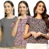 Pinkmint Women’s Printed Combo Tops ll Regular Fit Ruffle Trim Petal Sleeve ll Fancy Girls Top (Pack of 3)