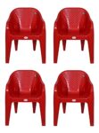 PETALS Plastic Chair for Living Room | Armchairs Set of 4 | Arm Chair for Home, Office, Garden, Drawing Room, Indoor & Outdoor | Capacity Upto 150 Kgs | Red, 4 Pcs, Bravo | 3 Years Warranty