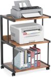 INDIDECOR 65202 Printer Stand 3-Shelf with Storage, Rolling Printer Table Machine Cart with Wheels, Mobile Desk Organizer Shelves for Office and Home (Rustic Brown)