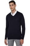 Allen Solly Women’s Acrylic Blend V-Neck Sweater (ASSWWRGFE83459_Navy_M)