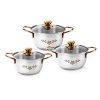 Wonderchef Gold Stanton Stainless Steel 3 piece Casserole Set with Glass Lid | Golden knobs and handles | Induction & Gas Stove friendly | Set of 3 (1.6L, 2.3L, 3.1L) | 1 Year Warranty