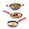 ECHT Granite Mini Series Non Stick Combo of 3 (15.5cm Frying Pan,20cm Dosa Tawa and 16.5cm Kadai) Idle for Single Serving and Quick Snacks. Saute,Frying,dosa and rotis vegies and Omelettes,Grey