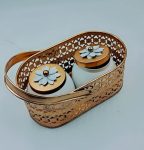The Weston Choice Oval Shape Golden Metal Sheet Gift Hamper Basket 8x5x4 Inch With 2 White Jar 4 Inch pooja basket,dry fruit basket, Dry Fruits Jar Gifting,Decoration