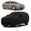Sulfar 100% Water Resistant Car Body Cover Compatible with Mirror for Hyundai Sonata Transform (Triple Stitched, Full Bottom Elastic, Black with Red Piping)