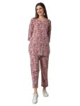Graviteee Women’ Cotton Night Suit Top and Pajama Set | V-Neck 3/4th Sleeve Kurti With Palazzo Set for Casual Party Festival Wear | Straight Printed Kurta Pants Set For Girls (S)