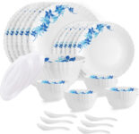 cello Pack of 34 Opalware Dazzle Series Swirl Crockery|Dishwasher|Light-Weight Dinner Set(Blue, Microwave Safe)