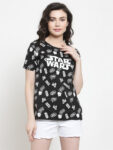 TANDUL Printed Women Round Neck Black, White T-Shirt