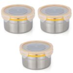 STEELLOCK Airtight Stainless Steel Containers for Kitchen – Food Storage Containers with Lids Leak Proof For Fridge Office Kids School (300 ml, Yellow, Pack of 3, SL-1103)