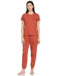 Amazon Brand – Symbol Women’s Cotton Casual Pajama Set (SBSS22WSPSET907_Brick Red_L)