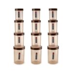 CELLO Magna Plastic Grocery Container – 500 ml, 1000 ml, 1700 ml, 750 ml (Pack of 12, Brown)