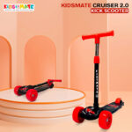 Kidsmate Cruiser 2.0 Foldable 3-Wheel Kick Scooter for Kids | 5-Level Adjustable Height Kids Scooter(Black, Red, Pack of 1)