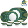 cello Pack of 18 Opalware Solitaire Series Emerald | Extra Strong | Light Weight | Dishwasher Safe | Dinner Set(Green, Microwave Safe)