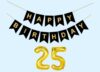 Mystic Toy Store 25th Happy Birthday Decoration Kit Black for 25 year Old Boys Girls Men Women with Number Twenty-five Party Decorations Decor Celebration Items Item Set Combo Reusable Paper Banner