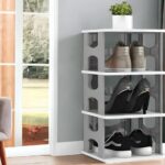 JEYANG 4 Tier Shoe Rack, Shoe Racks for Closet, Free-Combination Narrow Shoe Storage Organizer for Bedroom & Entryway, Space Saver Stackable Shoe Shelf,Grey (1 Pcs of 4 Tier (Grey))