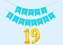 Mystic Toy Store 19th Sky Blue Happy Birthday Decoration Kit for 19 year Old Boys Girls Teenage with Number Nineteen Party Decorations Decor Celebration Items Item Set Combo Reusable Paper Banner