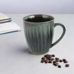 AZURE Bhumija Earth Collection Ceramic Mugs to Gift to Best Friend Tea Coffee Milk Mugs Microwave Safe, Tea Cups, Set of 2, 300 ml Capacity, Dark Green Colour