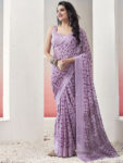 sareya veela Geometric Print Bollywood Georgette Saree(Purple)