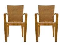 Prima Plastic Chair for Living Room | Set of 2 | Chair for Home, Living Room, Outdoor | Stackable Chair with arm | 100% Virgin Plastic | Big Boss 1 (Sandalwood Colour)