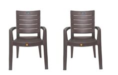 Prima Plastic Chair for Living Room | Set of 2 | Chair for Home, Living Room, Outdoor | Stackable Chair with arm | 100% Virgin Plastic | Rado (Weather Brown Colour)