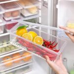 MARKWELL Fridge Storage Boxes (Pack of 5), Fridge Organizer with Removable Drain Plate Tray Keeps Fruits, Vegetables, Meat, Fish Fresh Longer (1500 ML)