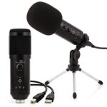 Powerpak MK-F500 USB Metal Condenser Microphone with Desk Stand | Volume Control Headphone Output | Plug and Play(Black) (MK-F500 USB + Desk stand)