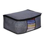 JEYANG Non Woven Saree Cover And Cloth Organizer with Transparent Window for Wardrobe Storage for Towels, Bedsheets, Clothes, Sarees And Lehenga ((Black Dot), Pack of 1)