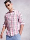 WROGN Men Checkered Casual Pink Shirt