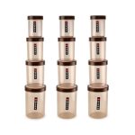 CELLO Magna Plastic Grocery Container – 500 ml, 1000 ml, 1700 ml, 750 ml (Pack of 12, Brown)