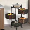 Kuber Industries Storage Rack | 4-Layer Square Multipurpose Storage Trolley with Wheels | Revolving Vegetable Kitchen Rack | Kitchen Cabinet Spice Rack | Metal Fruit Storage Rack | Black