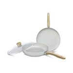 NIRLEP Joy Series 25 cm Tawa & 20cm Frying Pan with Glass lid Set|Granite Non-Stick Set| Induction Base| Easy Cooking| Easy to Clean| Soft Touch Handles | Cookware Set| 1-Yr Warranty by Bajaj| Grey