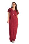 ANGLINA Women’s Sinker Cotton Blend All Over Printed Half Sleeve Sleepwear Nighty/Maxi/Nightgown with Side Pocket WSR-156 (Maroon, Free Size)