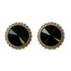 Estetica Antique Silver Black Stud Earrings for Women | Glass Stone Studded Designer Studs | Trendy Metal Stud Earrings | Women earring | Girl earring Pack of 1