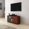 Amazon Brand – Solimo Cygnus Engineered Wood 2 Door TV Cabinet with Drawers ( Brown, Sienna Cherry)