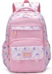 HONKA Series 17-Inch School Backpack for Girls Ages 6-10 Y– Lightweight, Water-Resistant, Multi-Compartment Bag Abstract Print for Class 2-6 Std. Ideal for School & Travel Use (Pink)