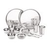 ATTRO Stainless Steel Solid Dinner Set of 2 Thali, 2 Plate, 4 Bowl, 2 Glass, 2 Spoon (Thali Diameter 12 Inch) – Set of 12, Silver, Standard