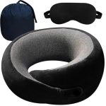 BigPlayer Raised Memory Foam Neck Pillow for Travel, Neck Support Rest Pillow – Car Pillow, Flight, and Train Accessory Pillow for Neck Pain Relief & Neck Pillow and Eye Mask and Bag
