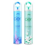 Godrej aer Spray | Room Freshener for Home & Office – Cool Aqua & Jasmine Delight | Pack of 2 (220 ml each) | Long-Lasting Fragrance