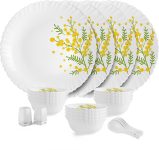 cello Pack of 22 Opalware Dazzle Series Girasol Crockery Set | Dishwasher Safe | Light-Weight Dinner Set(Yellow, Green, Microwave Safe)