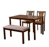 Nilkamal Sutlej Rubber Wood Dining Table 4 Seater| Four Seater Wooden Table with Two Chairs and 1 Bench with Cushion| Dining Room Set| Rubberwood, Antique Cherry