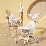 StarAndDaisy Baby High Chair Recline Highchair/Baby Feeding Chair with Height Adjustable Seate/Upgraded Kids High Chair with Wheel and PU Cushion pad (Ligh Yellow)