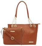 Bagsy Malone Tote Bag -Set of 2 | Handcrafted Side Tote Bag and Handbag for Office and College (Croco Tan)
