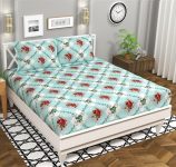 BSB HOME 120 TC Double Floral Bedsheet with 2 Pillow Covers | 110 GSM Soft Brushed Microfiber – Breathable & Wrinkle Free – (86 X 88 Inch, Sky Blue and Red)