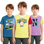 AWG ALL WEATHER GEAR Boy’s Organic Cotton Printed T-Shirts (Pack of 3) | Regular Half Sleeves | Round Neck Tees | Tshirt for Boys and Kids | Age 2-16 Years | Vibrant Prints Tshirts